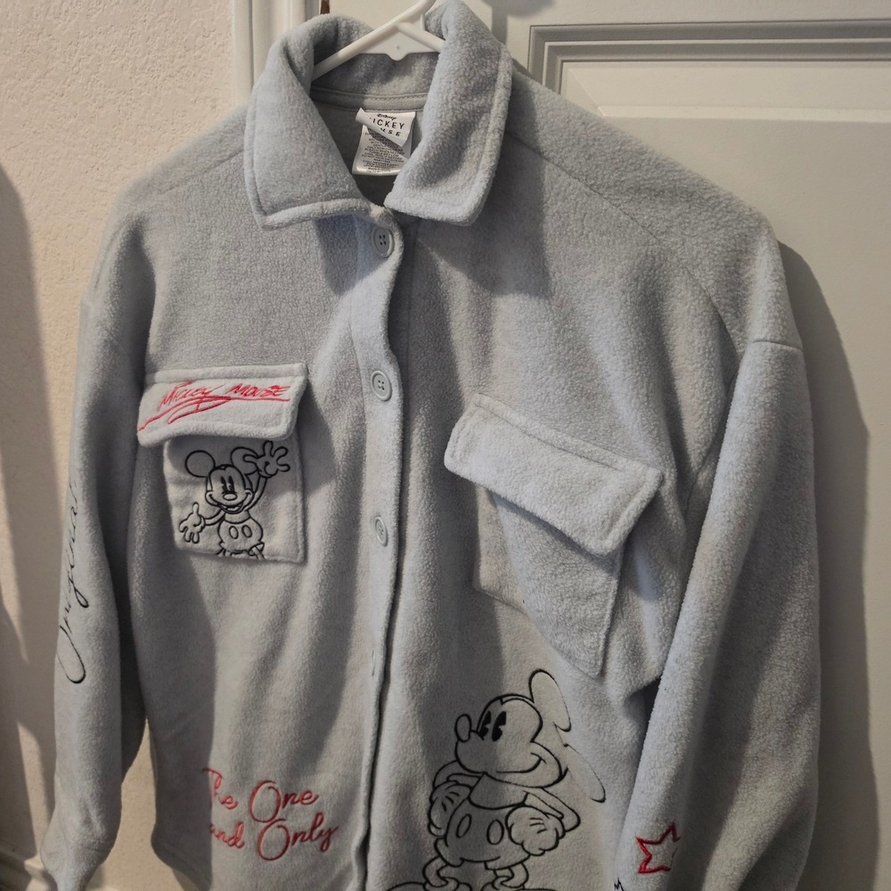 Disney Mickey Mouse Heather Grey Fleece Shacket Button Down XXS LH42414FH